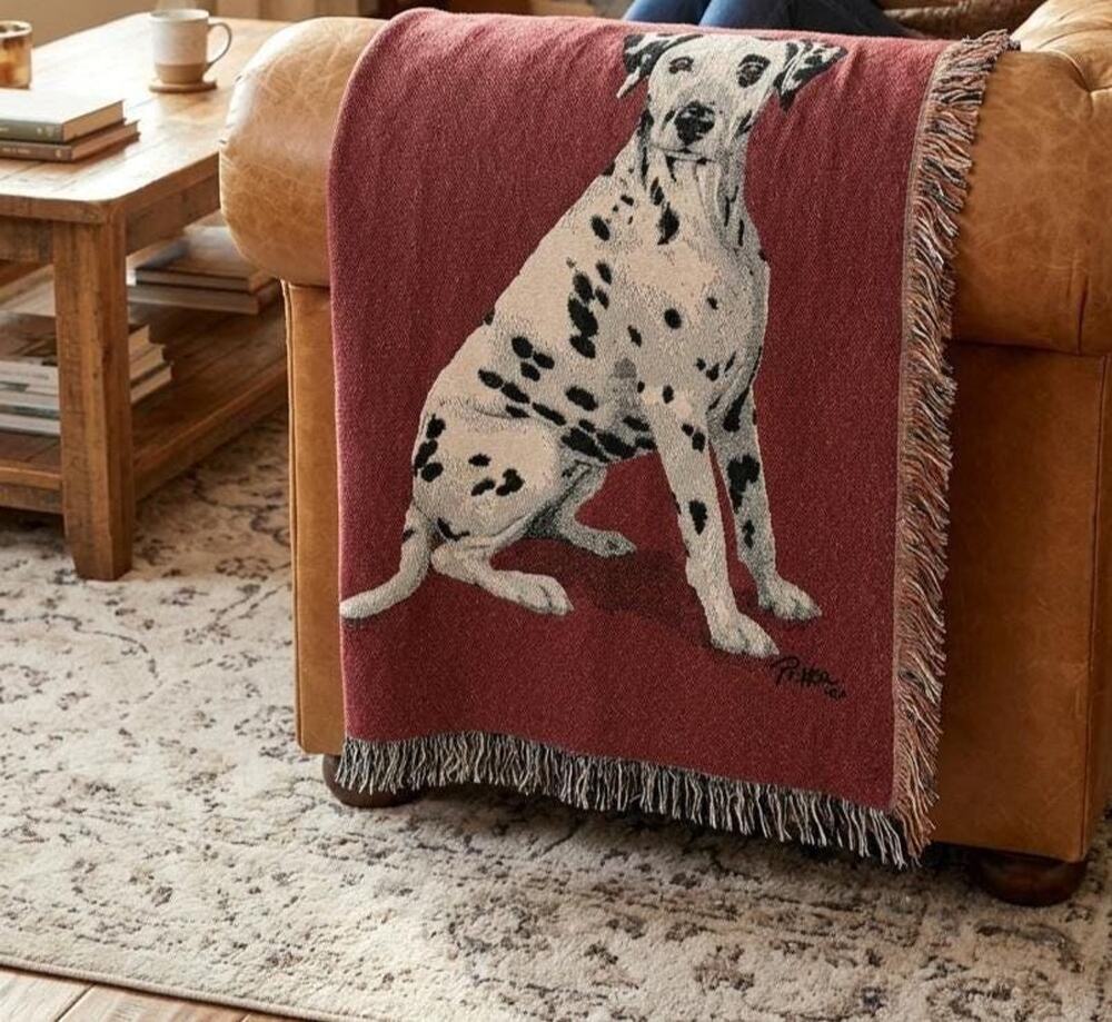 Vintage Linda Picken Dalmatian Tapestry Blanket Woven Cotton Dog Throw